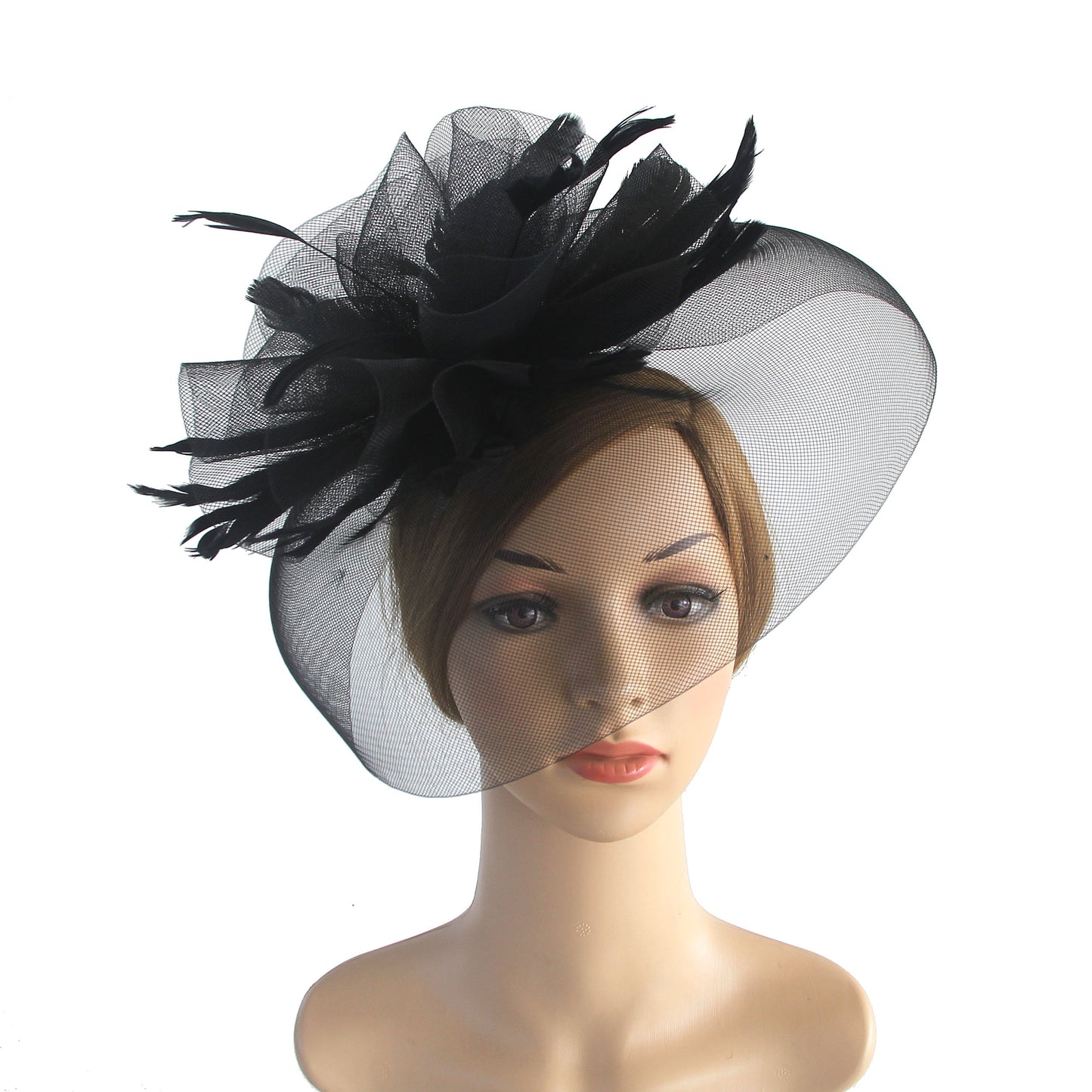 Elegant Mesh Fasinator Hat Top Flower Veil Half Face Derby Headband, Tea Party Cocktail Headwear for Women Vintage Style