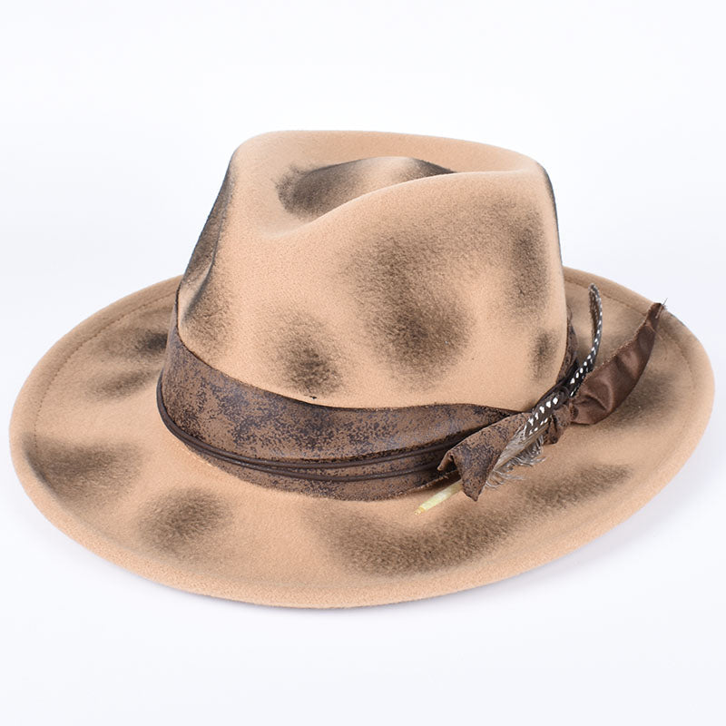 Vintage Fedora Felt Hat With Feather Autumn Casual Wide Brim Black Jazz Cap Classic Gentleman Briti 5