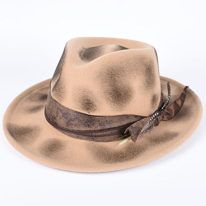 Vintage Fedora Felt Hat With Feather Autumn Casual Wide Brim Black Jazz Cap Classic Gentleman Briti 5