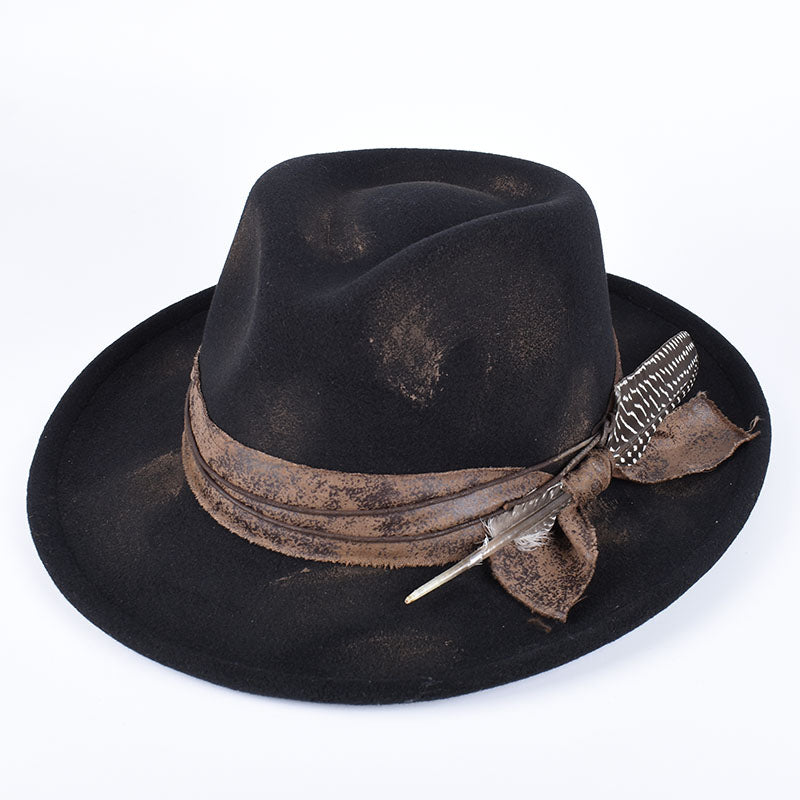 Vintage Fedora Felt Hat With Feather Autumn Casual Wide Brim Black Jazz Cap Classic Gentleman Briti 6