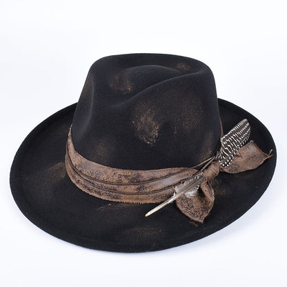 Vintage Fedora Felt Hat With Feather Autumn Casual Wide Brim Black Jazz Cap Classic Gentleman Briti 6