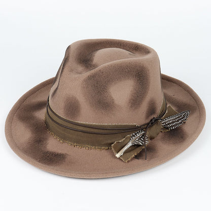 Vintage Fedora Felt Hat With Feather Autumn Casual Wide Brim Black Jazz Cap Classic Gentleman Briti 7