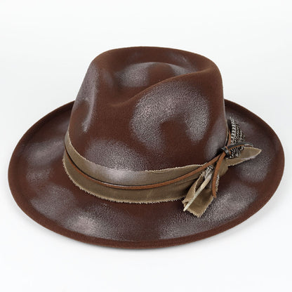 Vintage Fedora Felt Hat With Feather Autumn Casual Wide Brim Black Jazz Cap Classic Gentleman Briti 8