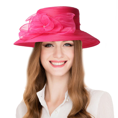 Elegant Black White Flower Fascinators Cap, FS Summer Wide Brim Church Hats for Women, Beach Sunshade Bucket Hat Sombrer