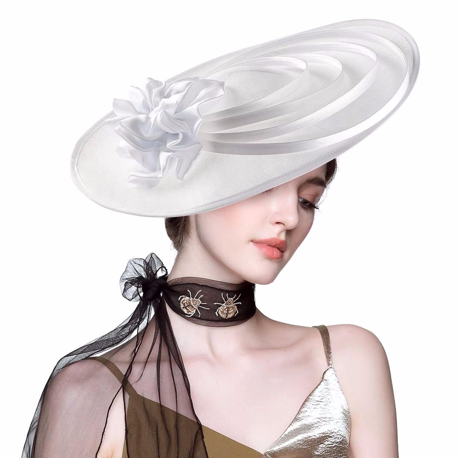Kentucky Derby Hat Wedding Luxury, Black Large Flower Fascinator Sinamay Church Hat, Headband Hat Cocktail Tea Party