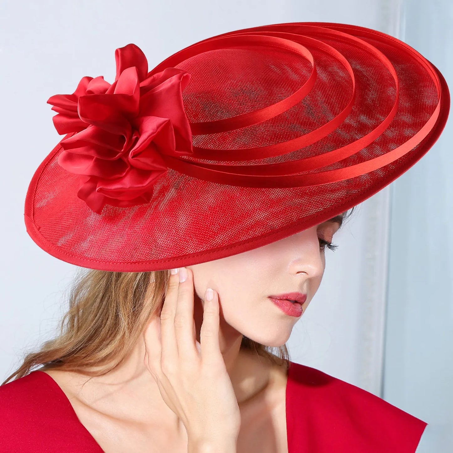 Kentucky Derby Hat Wedding Luxury, Black Large Flower Fascinator Sinamay Church Hat, Headband Hat Cocktail Tea Party