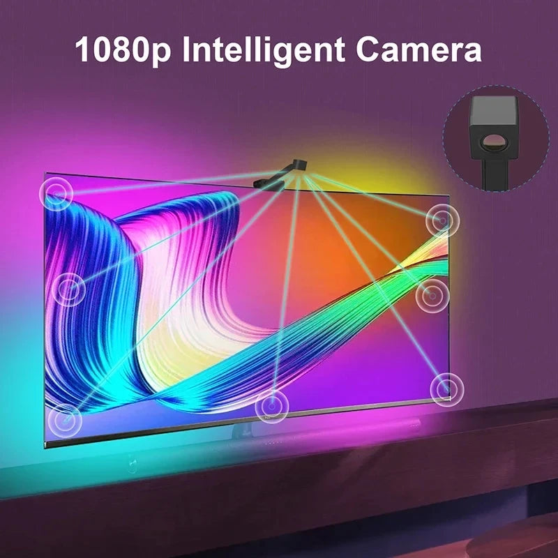 Ambilight for TV, Backlight Sync to Screen, 3.8M/5M RGBIC Smart LED with Camera 5V USB, App Control for Gaming & Movie
