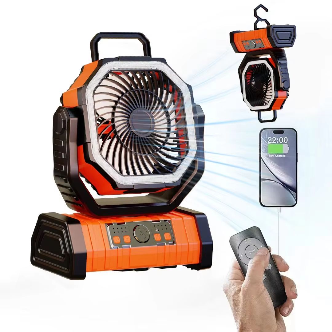 20000mAh Portable Camping Fan with LED Light & Hook – Rechargeable Battery Operated Desk and Outdoor Fan for Tent, Car,
