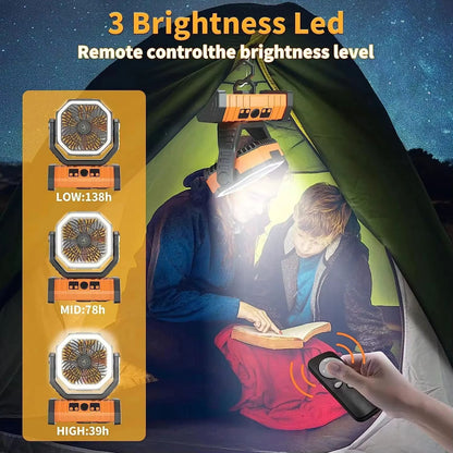 20000mAh Portable Camping Fan With LED Light  Hook  Rechargeable Battery Operated Desk And Outdoor  1