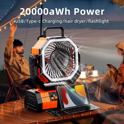 20000mAh Portable Camping Fan With LED Light  Hook  Rechargeable Battery Operated Desk And Outdoor  2