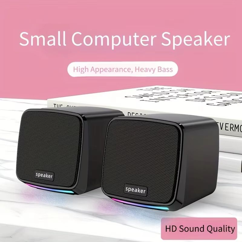 Mini USB Computer Speakers with Stereo Sound and Colorful Lights – Portable AUX-in 6W Desktop Speaker for Laptop and PC