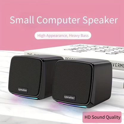 Mini USB Computer Speakers with Stereo Sound and Colorful Lights – Portable AUX-in 6W Desktop Speaker for Laptop and PC
