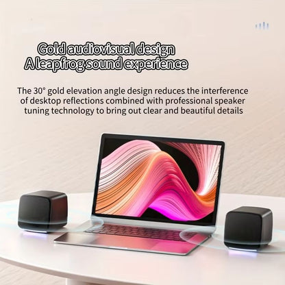 Mini USB Computer Speakers With Stereo Sound And Colorful Lights  Portable AUXin 6W Desktop Speaker 2