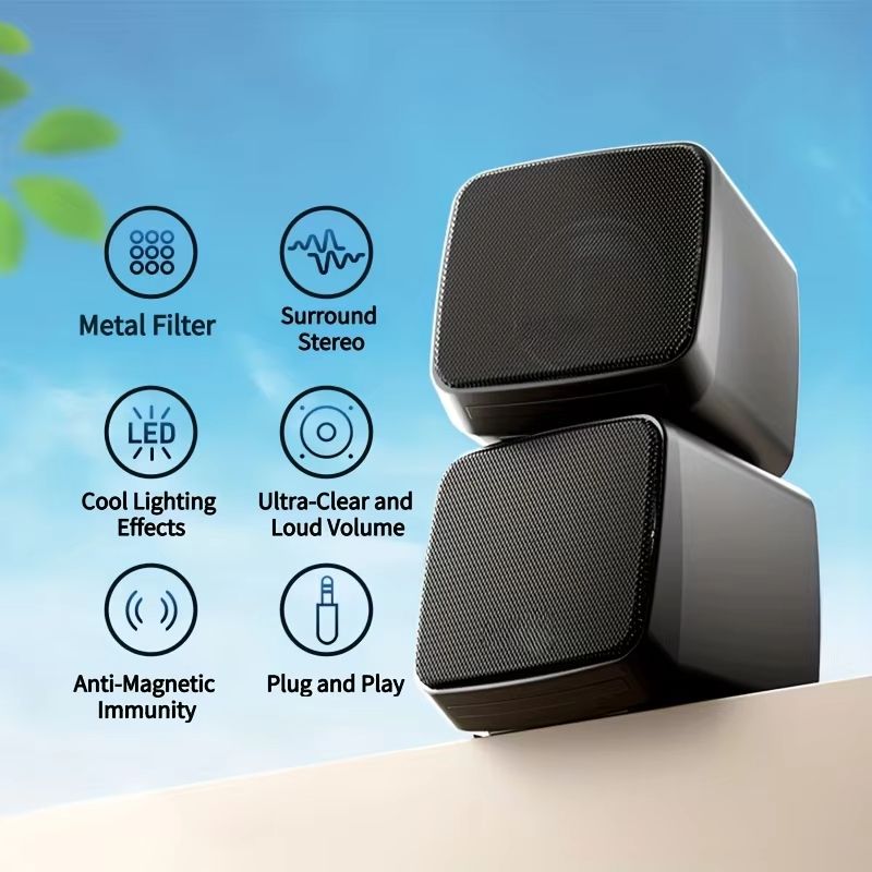 Mini USB Computer Speakers With Stereo Sound And Colorful Lights  Portable AUXin 6W Desktop Speaker 3