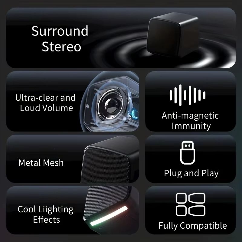 Mini USB Computer Speakers With Stereo Sound And Colorful Lights  Portable AUXin 6W Desktop Speaker 4
