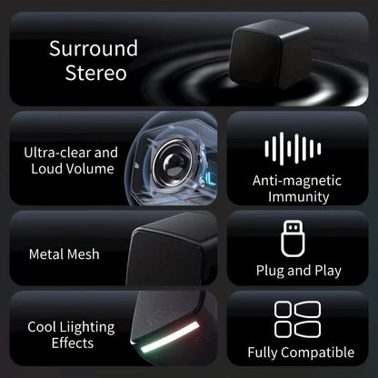 Mini USB Computer Speakers With Stereo Sound And Colorful Lights  Portable AUXin 6W Desktop Speaker 4