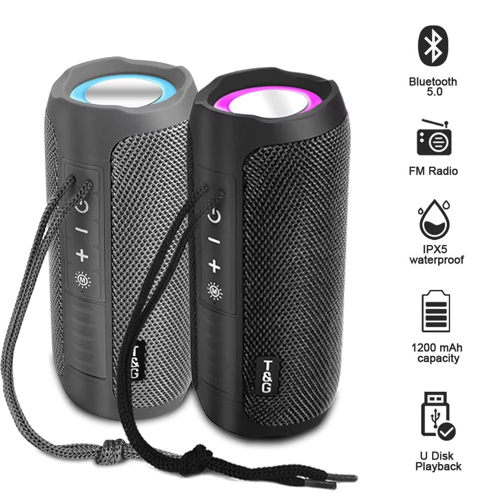 TG227 Portable Wireless Speaker with LED Lamp – Waterproof Outdoor Bluetooth Speaker with FM Radio, USB/TF Support for M
