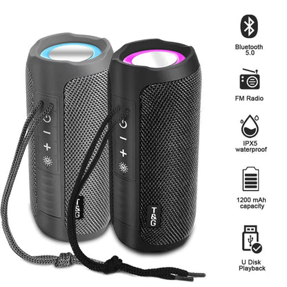 TG227 Portable Wireless Speaker with LED Lamp – Waterproof Outdoor Bluetooth Speaker with FM Radio, USB/TF Support for M