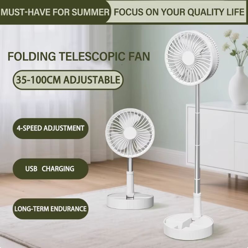 Portable USB Rechargeable Folding Fan – Telescopic, Quiet, and Long Battery Life for Camping, Fishing, Home, and Office