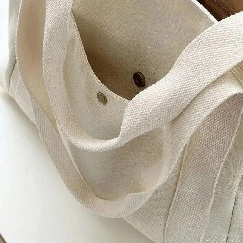 Large Capacity Canvas Women's Tote Bag, Multiple Outer Pocket Shoulder Handbag, Casual Student Shopping Purse