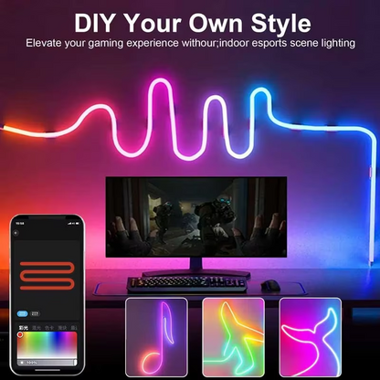 5V USB RGBIC Neon LED Strip, 1-5M IP65 Waterproof Bluetooth App Control, DIY Neon Decoration Lighting with Remote