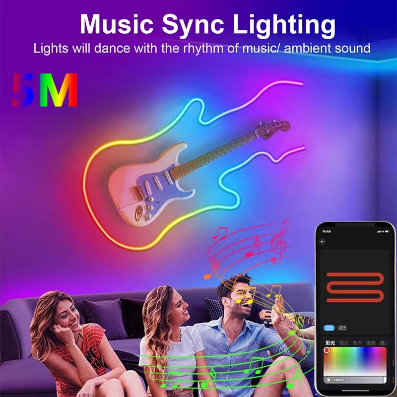 5V USB RGBIC Neon LED Strip, 1-5M IP65 Waterproof Bluetooth App Control, DIY Neon Decoration Lighting with Remote
