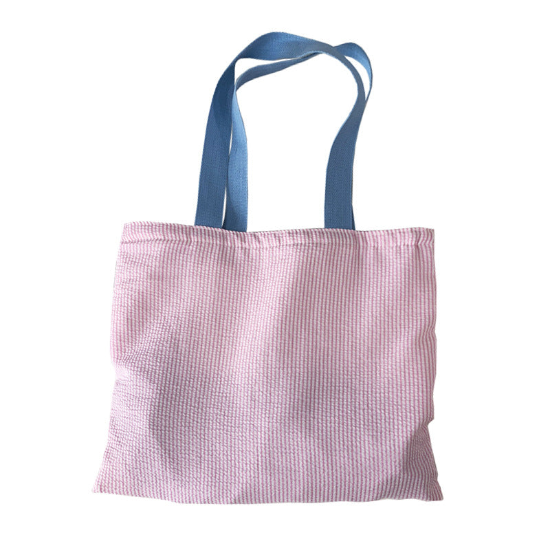 Women Stripe Canvas Shoulder Bag, Large Capacity CollegeBook Tote, Zipper Handbags Simple Commuter Shopping Bag