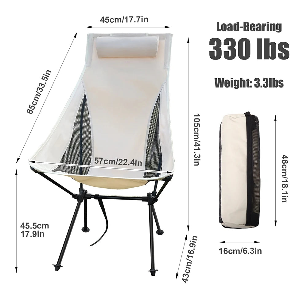 Lightweight Portable Folding Camping Chair With Headrest Aluminum Alloy Outdoor Furniture For Fishi
