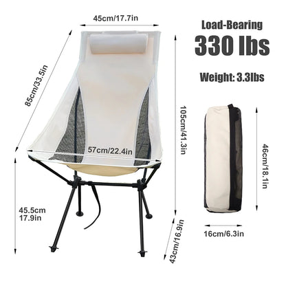 Lightweight Portable Folding Camping Chair With Headrest Aluminum Alloy Outdoor Furniture For Fishi