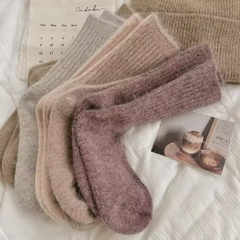 Womens Cashmere Wool Blend Winter Socks, Thick Warm Harajuku Style Solid Color Long Thermal Fashion Sox for Ladies