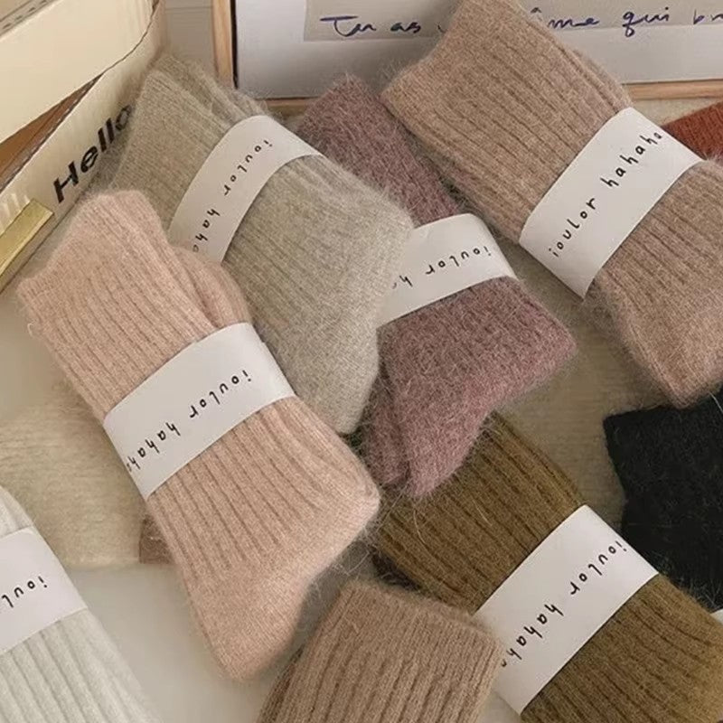 Womens Cashmere Wool Blend Winter Socks, Thick Warm Harajuku Style Solid Color Long Thermal Fashion Sox for Ladies