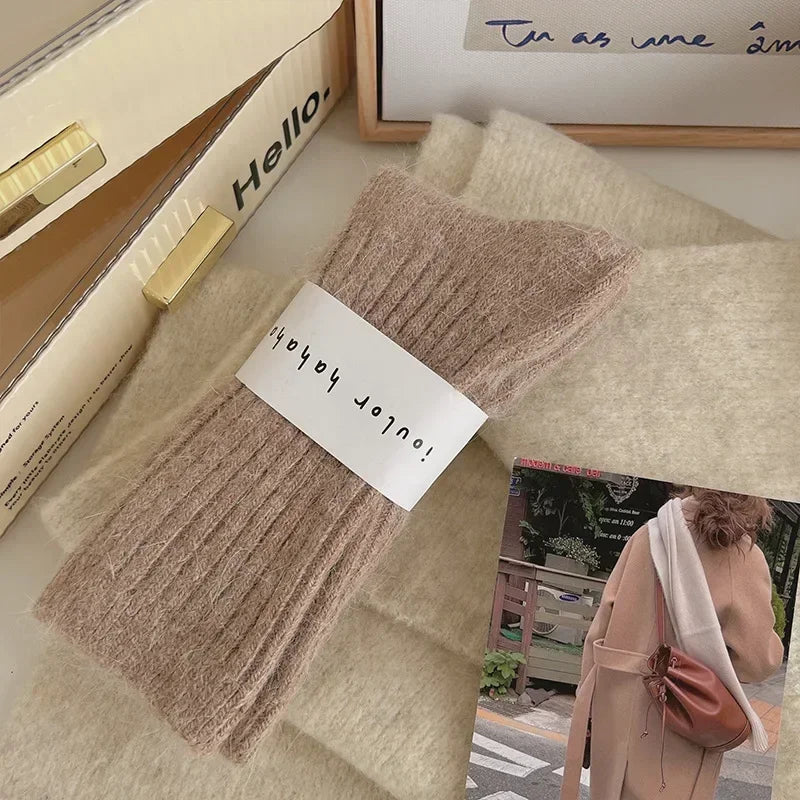 Womens Cashmere Wool Blend Winter Socks, Thick Warm Harajuku Style Solid Color Long Thermal Fashion Sox for Ladies