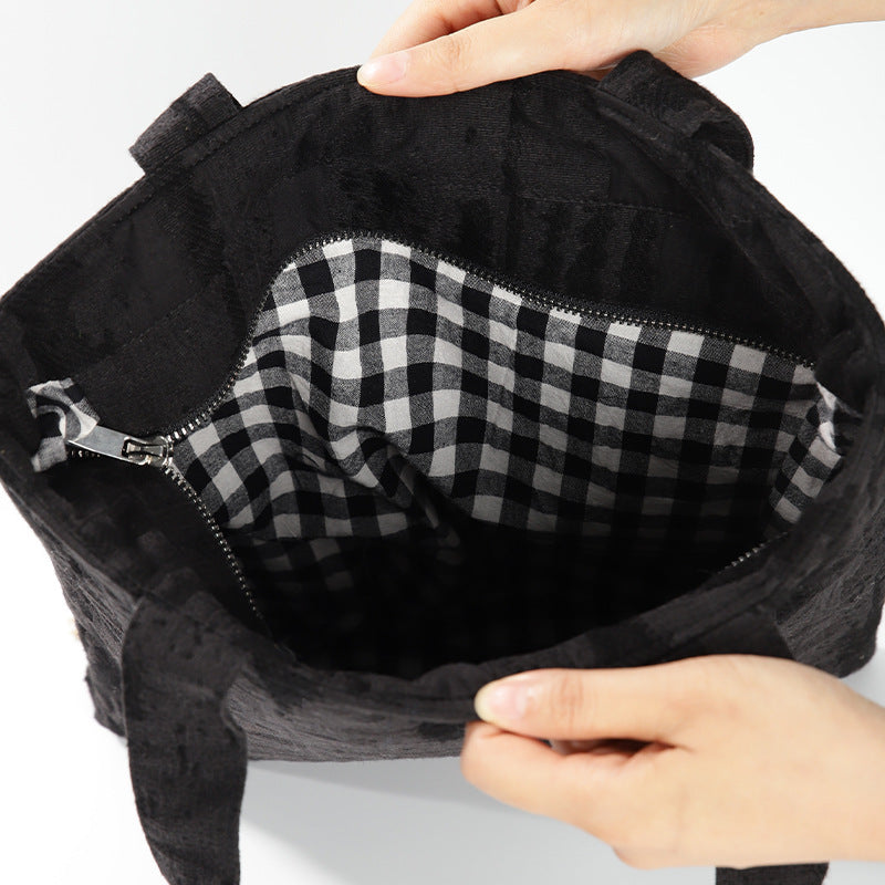 Handmade Original design Tote Bag for Women with Zipper, Canvas Tone Splicing, Gym Tote Work Tote Dance Yoga Bag