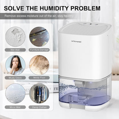 Portable Air Dehumidifier, Mute Mini Moisture Absorber, Air Dryer Machine for Home, Bedroom Office, Kitchen with US Plug