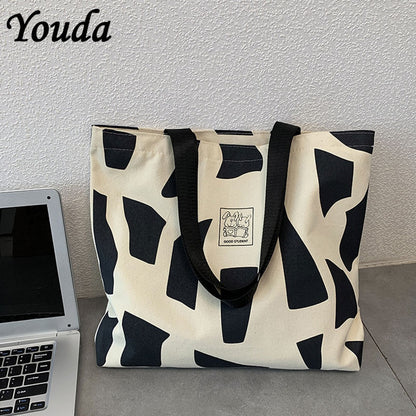 Canvas Shopping Bags, Foldable Eco Reusable Shoulder Bag, Large Zipper Handbag Tote for Women Shopper Pocket
