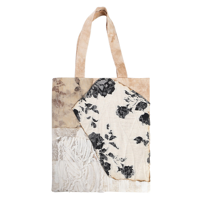 Women Handmade Original Design Tote Bag with Zipper Canvas Tone Splicing, Gym Tote Handbag, Nurse Work Yoga Bag