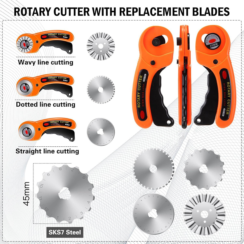 45mm Rotary Cutter with 5 Blades, Fabric Cutter with Safety Lock, Quilting Sewing Leather Cutting Perforating Tool