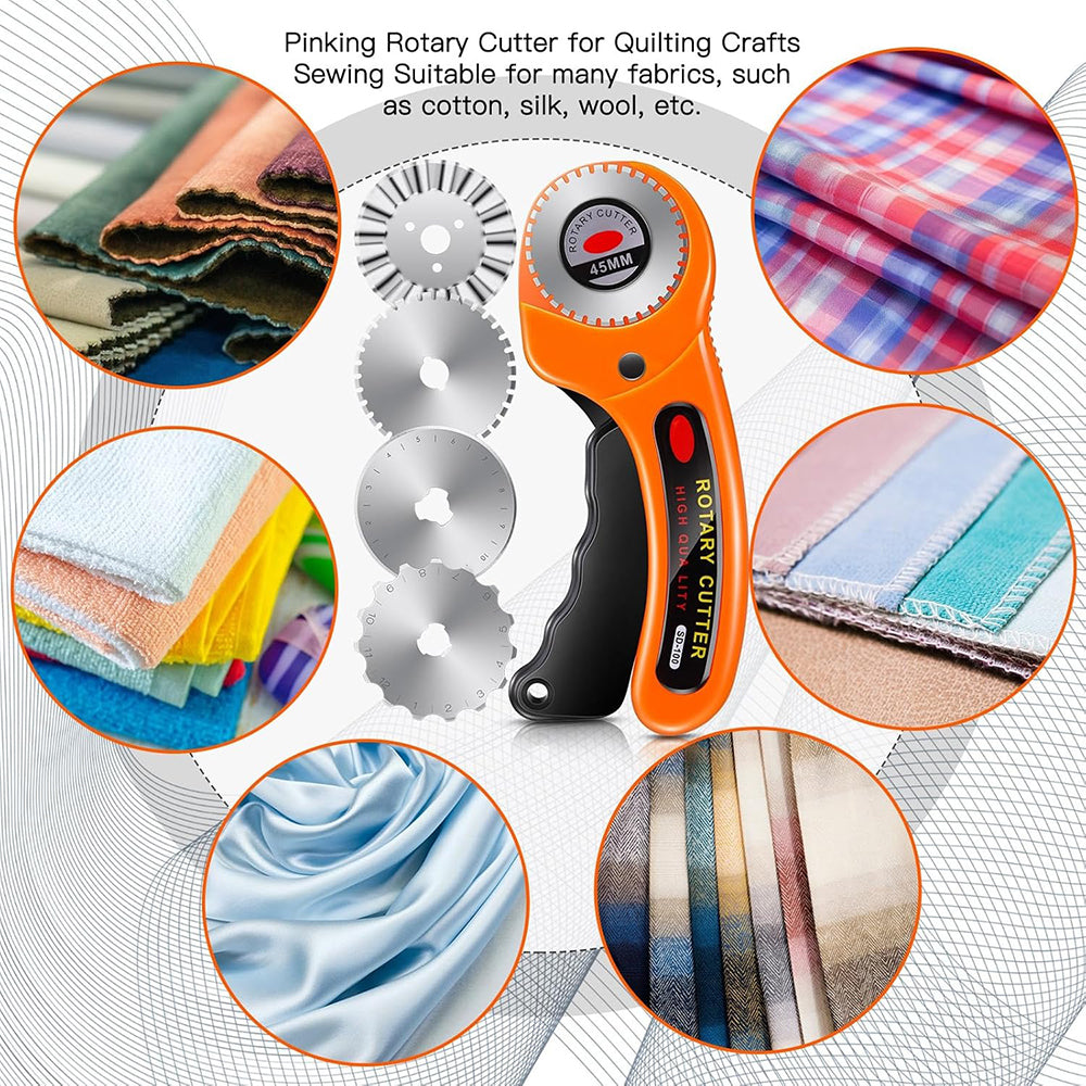 45mm Rotary Cutter with 5 Blades, Fabric Cutter with Safety Lock, Quilting Sewing Leather Cutting Perforating Tool