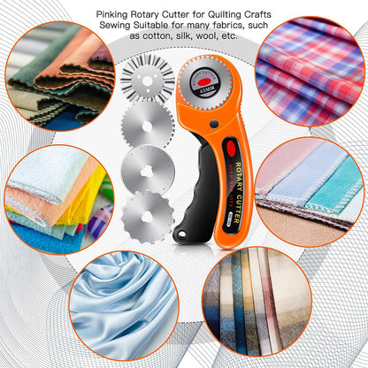 45mm Rotary Cutter with 5 Blades, Fabric Cutter with Safety Lock, Quilting Sewing Leather Cutting Perforating Tool