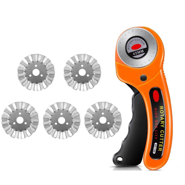 45mm Rotary Cutter with 5 Blades, Fabric Cutter with Safety Lock, Quilting Sewing Leather Cutting Perforating Tool