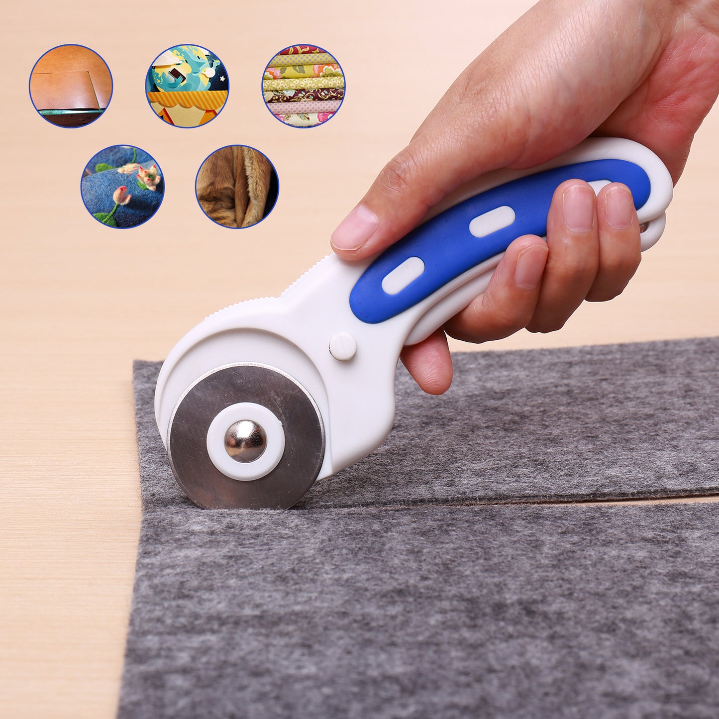 45mm Rotary Cutter with Ergonomic Rubber Handle, Cutting Machine Rolling Cutter, Safety Lock for Fabric Leather
