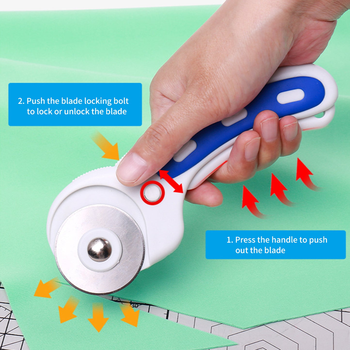 45mm Rotary Cutter with Ergonomic Rubber Handle, Cutting Machine Rolling Cutter, Safety Lock for Fabric Leather