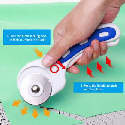 45mm Rotary Cutter with Ergonomic Rubber Handle, Cutting Machine Rolling Cutter, Safety Lock for Fabric Leather