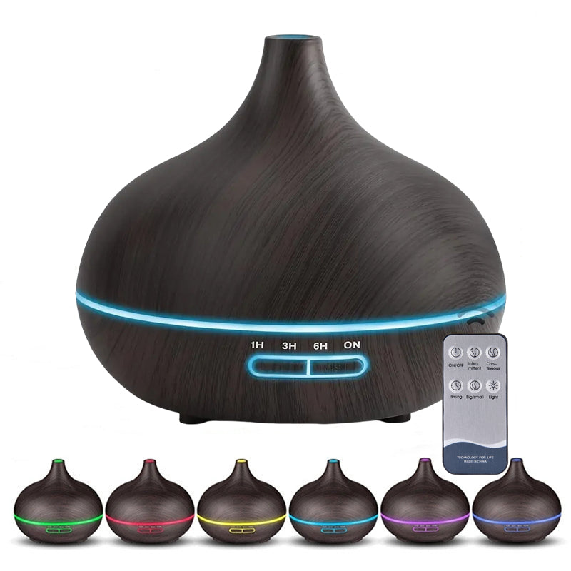 550ml Wood Color USB Aroma Diffuser with 7 Color LED Lights, Remote Control, Essential Oil Diffuser, Air Humidifier