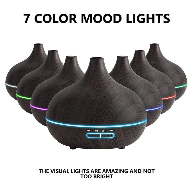 550ml Wood Color USB Aroma Diffuser with 7 Color LED Lights, Remote Control, Essential Oil Diffuser, Air Humidifier