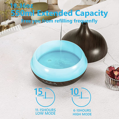 550ml Wood Color USB Aroma Diffuser with 7 Color LED Lights, Remote Control, Essential Oil Diffuser, Air Humidifier