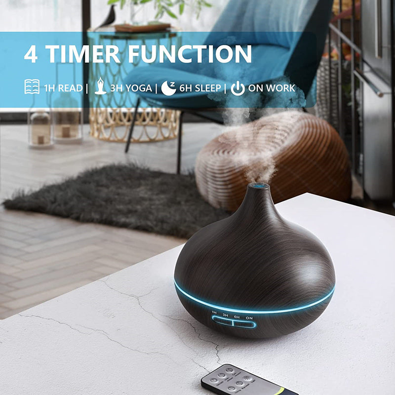 550ml Wood Color USB Aroma Diffuser with 7 Color LED Lights, Remote Control, Essential Oil Diffuser, Air Humidifier