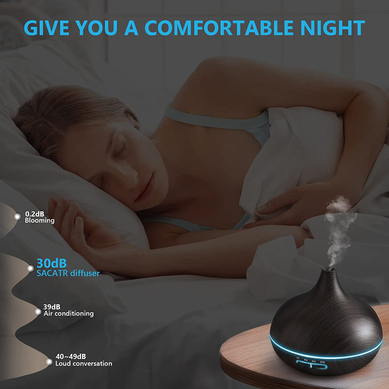 550ml Wood Color USB Aroma Diffuser with 7 Color LED Lights, Remote Control, Essential Oil Diffuser, Air Humidifier