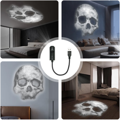 3D Skull Projection Lamp USB Powered LED Night Light With Holographic Effect For Halloween Room Dec 4