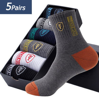 5 Pairs Men's Sports Socks, Spring & Fall Thin Athletic Socks, Breathable, Sweat-Absorbent for Basketball, Running